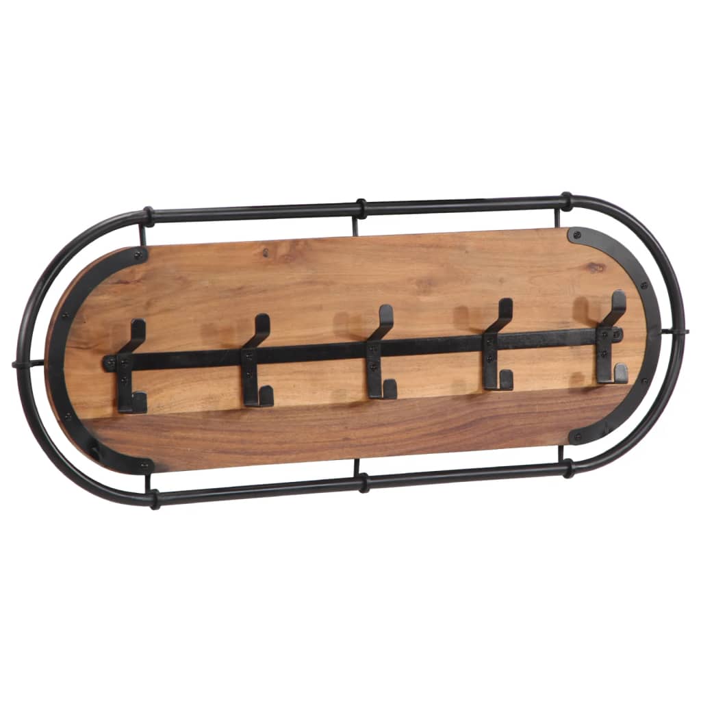 Porte-manteau mural Vidaxx avec 5 crochets en bois d'acacia massif