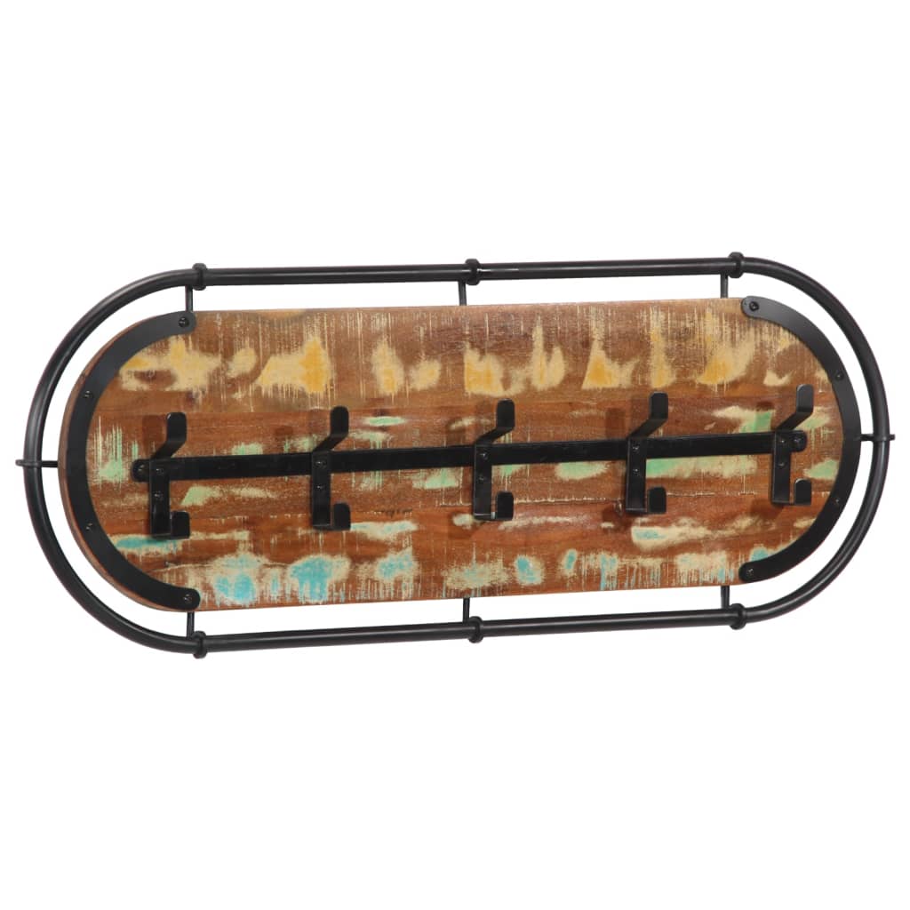 Porte-manteau mural VidaXL avec 5 crochets en bois massif recyclé