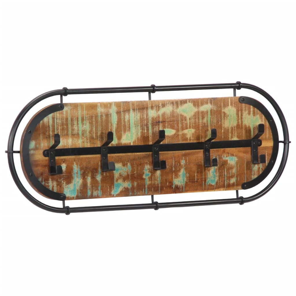 Porte-manteau mural VidaXL avec 5 crochets en bois massif recyclé