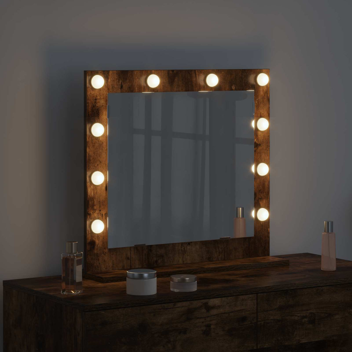 Vidaxl schmink spiegel rechthoekig gerookt eiken 60 x 55 x 18 cm
