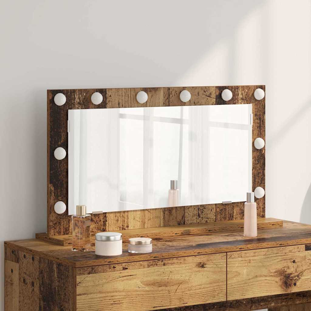 Vidaxl schmink spiegel rechthoekig met spiegel oudhout 80 x 45 x 18 cm
