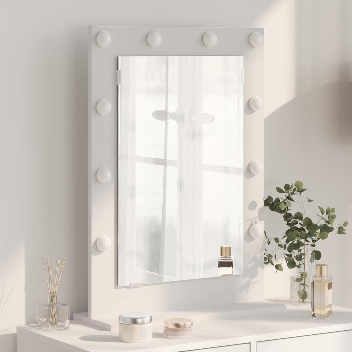 Vidaxl schmink spiegel wit 70 x 50 x 18 cm glas en hout met kunststof