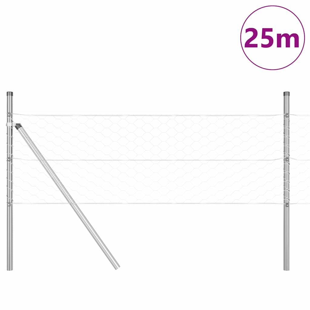Vidaxl afrasteringspaal zilver 25 x 0,5 m (50 mm gaas) staal
