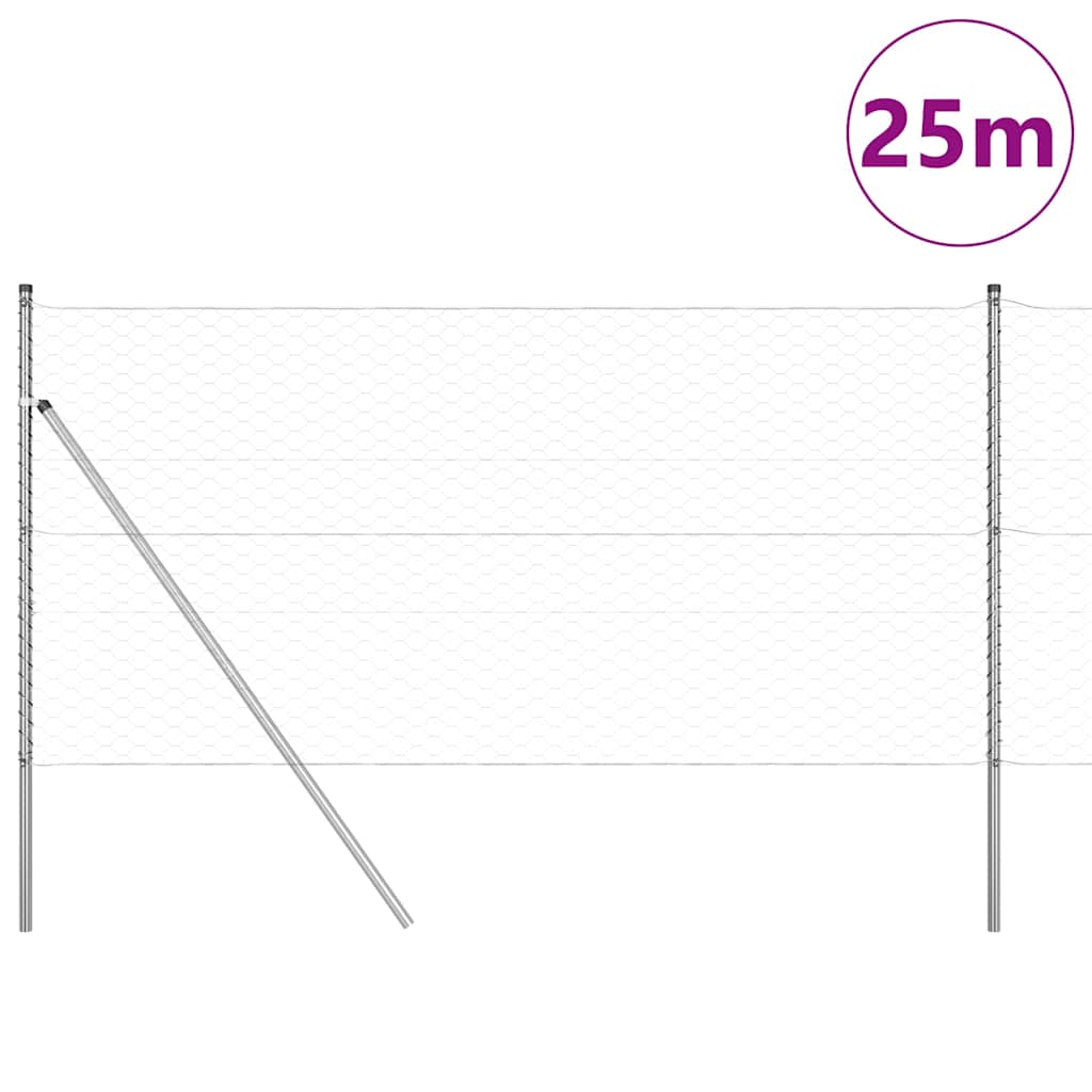 Vidaxl afrasteringspaal zilver 25 x 1,4 m (50 mm gaas) staal