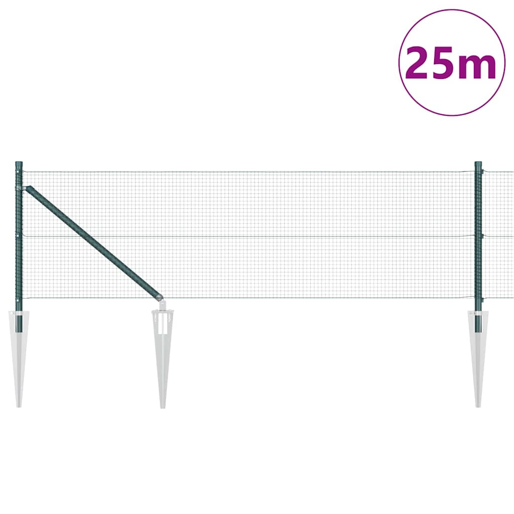 Vidaxl afrasteringspaal groen 25 x 0,5 m (16 x 16 mm gaas) staal