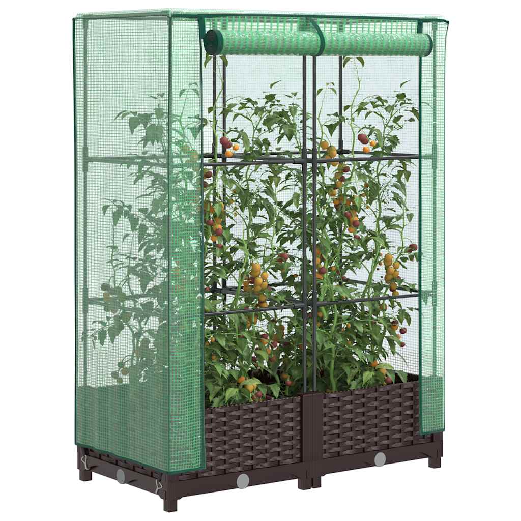 Vidaxx jardinière surélevée avec couverture de serre 80x40x123 cm aspect rotin