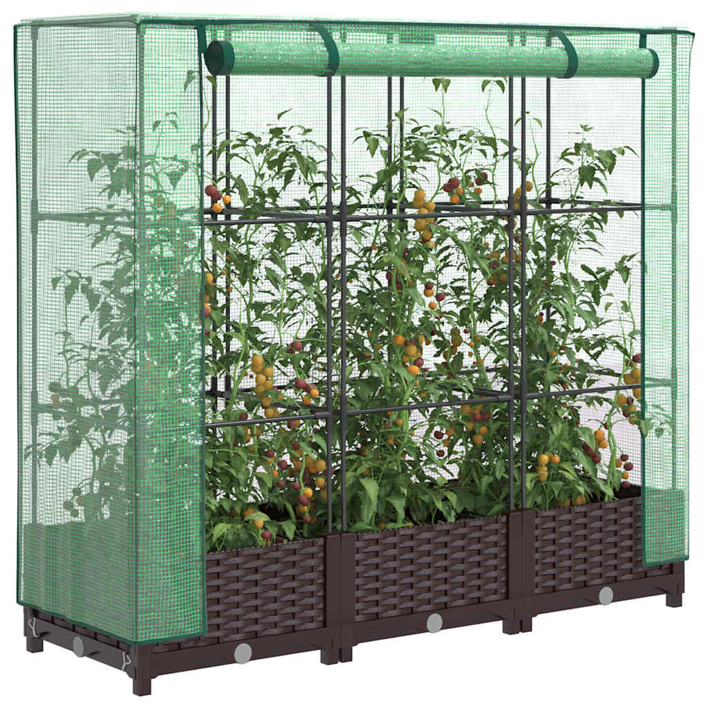Vidaxx jardinière surélevée avec couverture de serre 120x40x123 cm aspect rotin