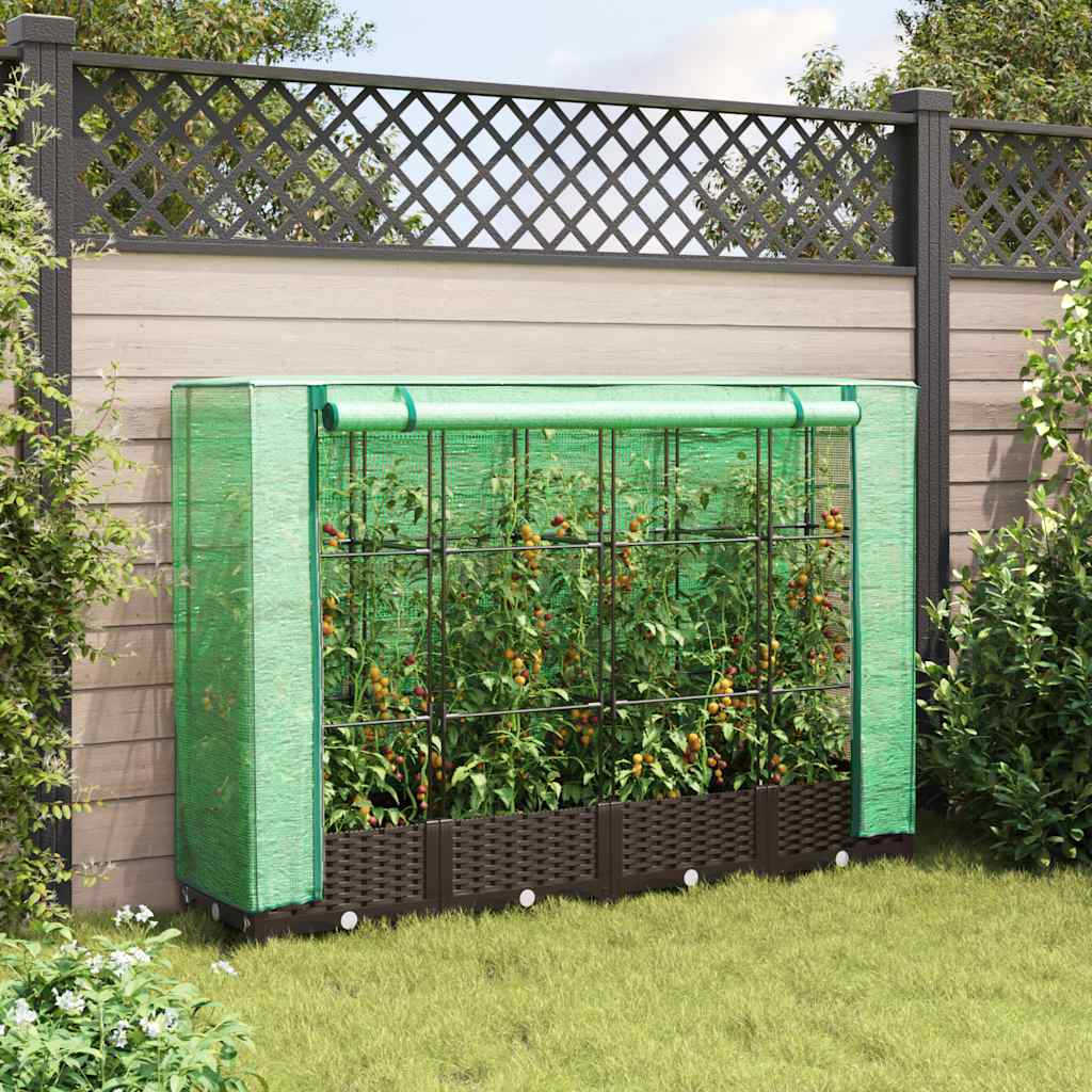 Vidaxx jardinière surélevée avec couverture de serre 160x40x123 cm aspect rotin