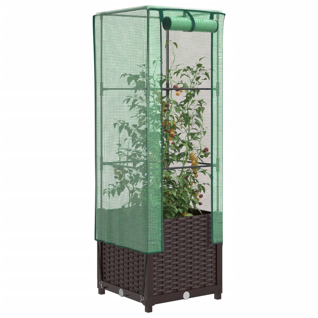 VidaXL jardinière surélevée avec couverture de serre 40x40x139 cm aspect rotin