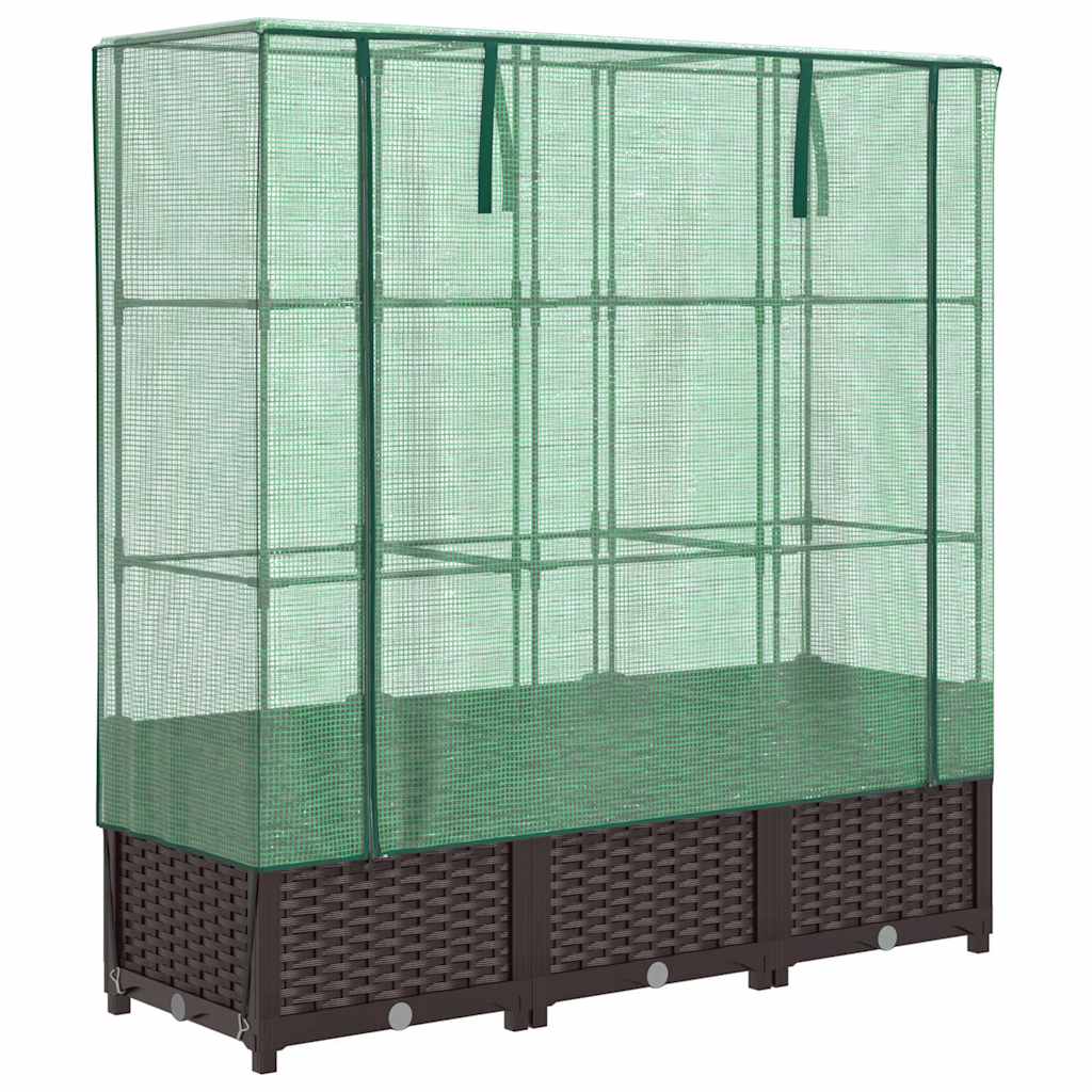 Vidaxx jardinière surélevée avec couverture de serre 120x40x138 cm aspect rotin