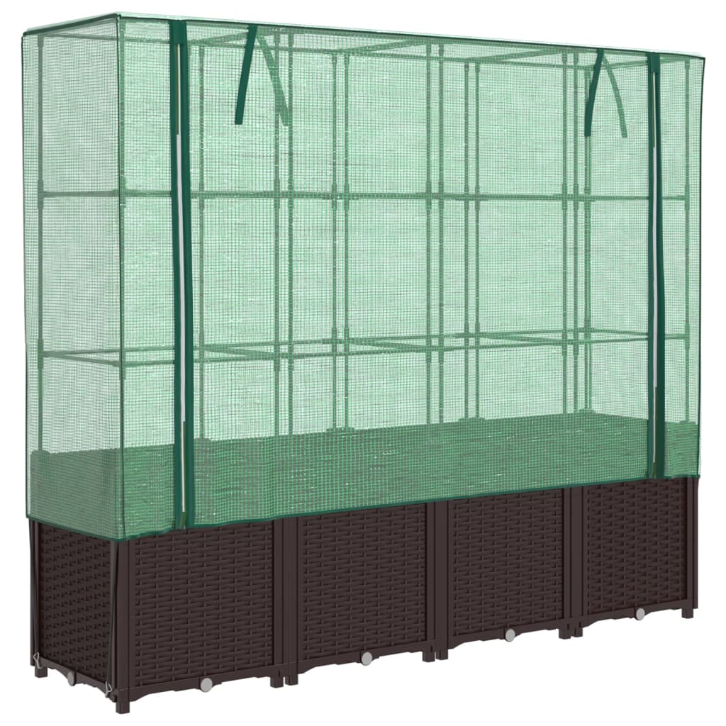 VidaXL jardinière surélevée avec couverture de serre 160x40x153 cm aspect rotin