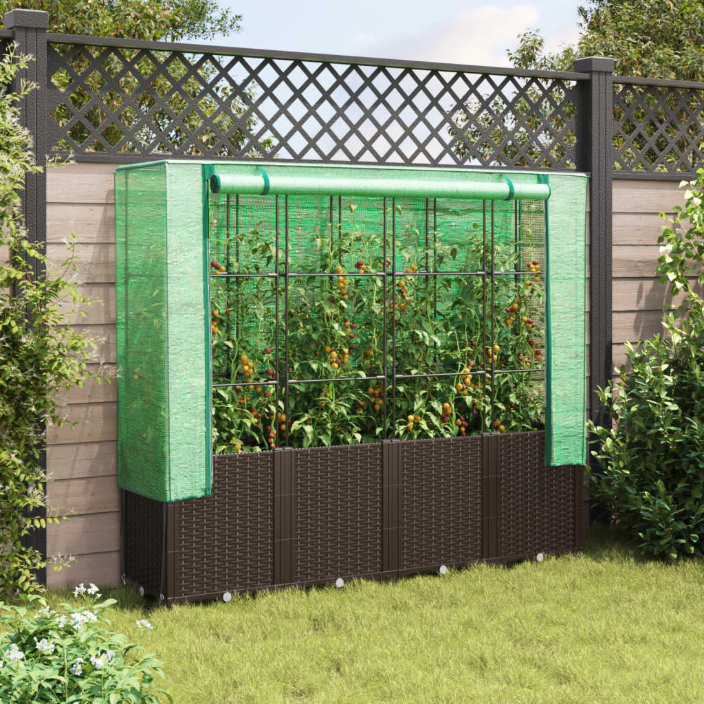 VidaXL jardinière surélevée avec couverture de serre 160x40x153 cm aspect rotin