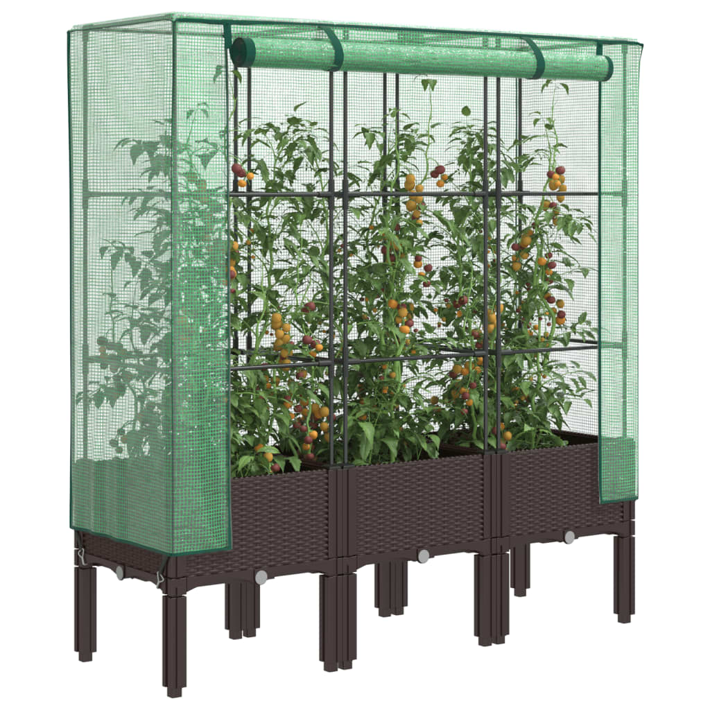 Vidaxx jardinière surélevée avec couverture de serre 120x40x140 cm aspect rotin