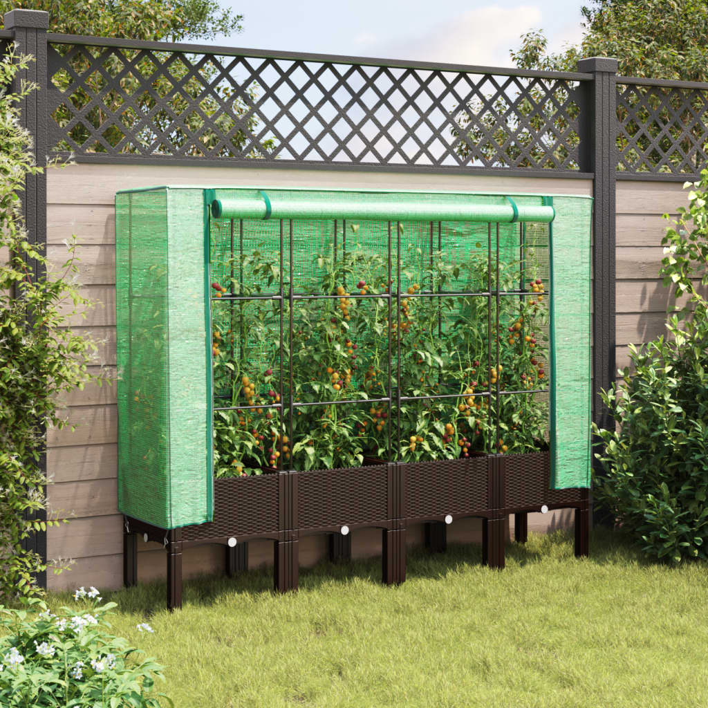 Vidaxx jardinière surélevée avec couverture de serre 160x40x140 cm aspect rotin