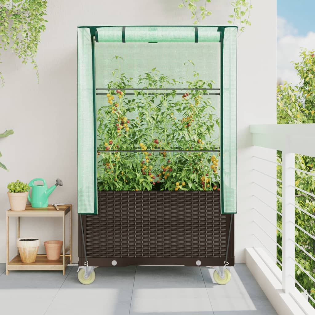Vidaxx jardinière surélevée avec couvercle et roulettes 80x50x182 cm aspect rotin
