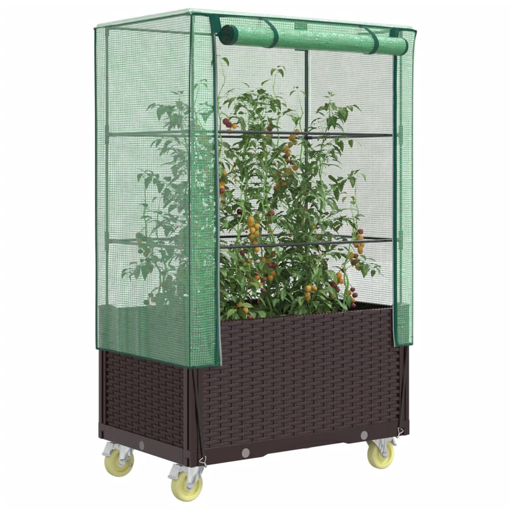Vidaxx jardinière surélevée avec couvercle et roulettes 80x50x182 cm aspect rotin