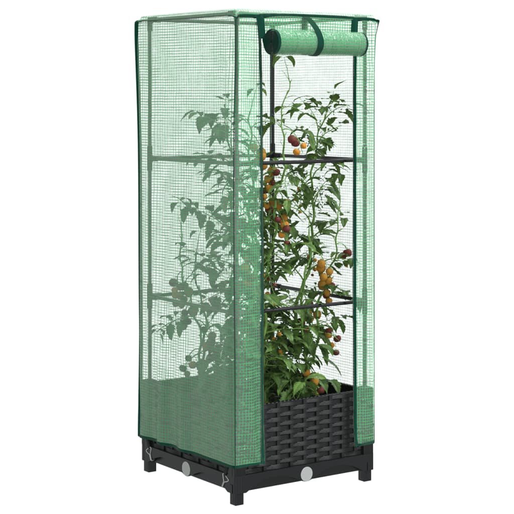 Vidaxx jardinière surélevée avec couverture de serre 40x40x123 cm aspect rotin