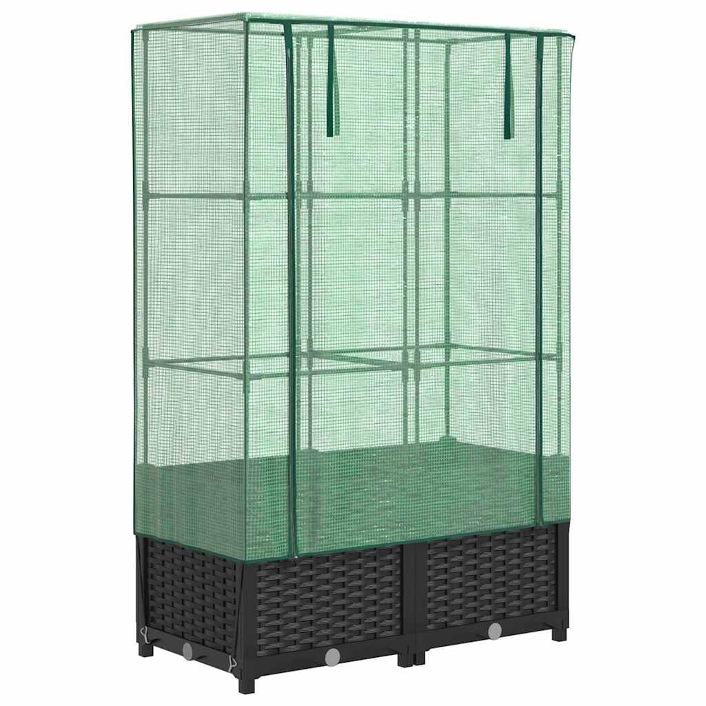VidaXL jardinière surélevée avec couverture de serre 80x40x138 cm aspect rotin