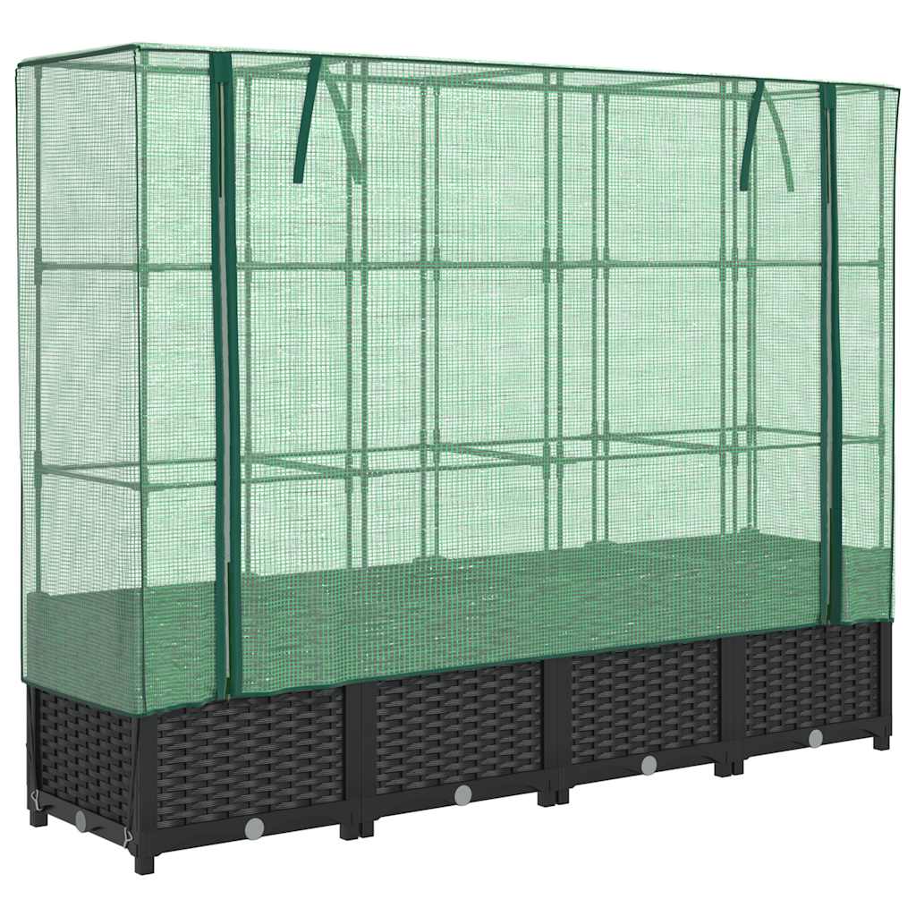 Vidaxx jardinière surélevée avec couverture de serre 160x40x138 cm aspect rotin