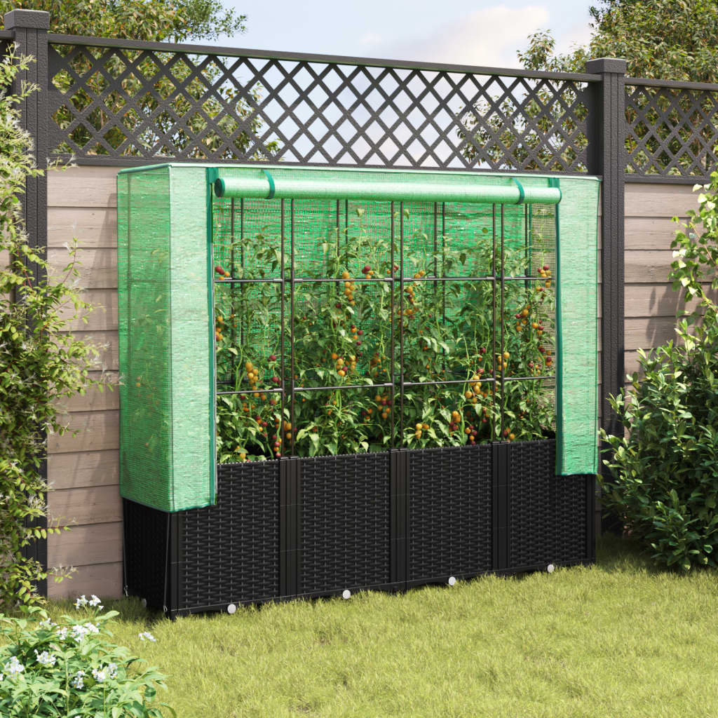 VidaXL jardinière surélevée avec couverture de serre 160x40x153 cm aspect rotin