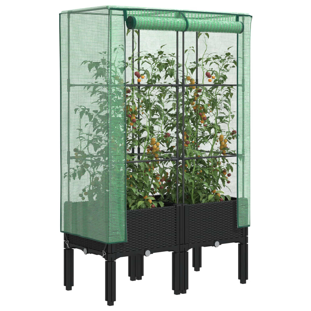 VidaXL jardinière surélevée avec couverture de serre 80x40x140 cm aspect rotin