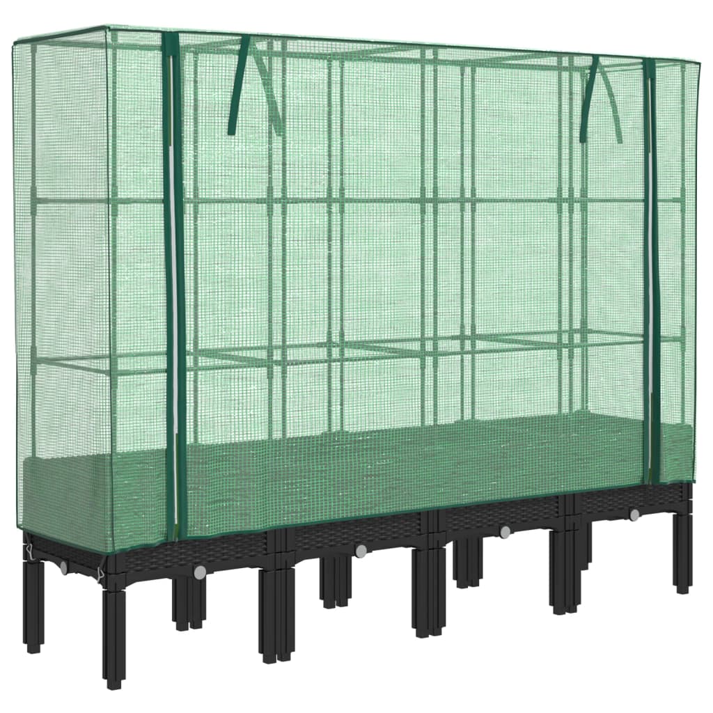 Vidaxx jardinière surélevée avec couverture de serre 160x40x140 cm aspect rotin