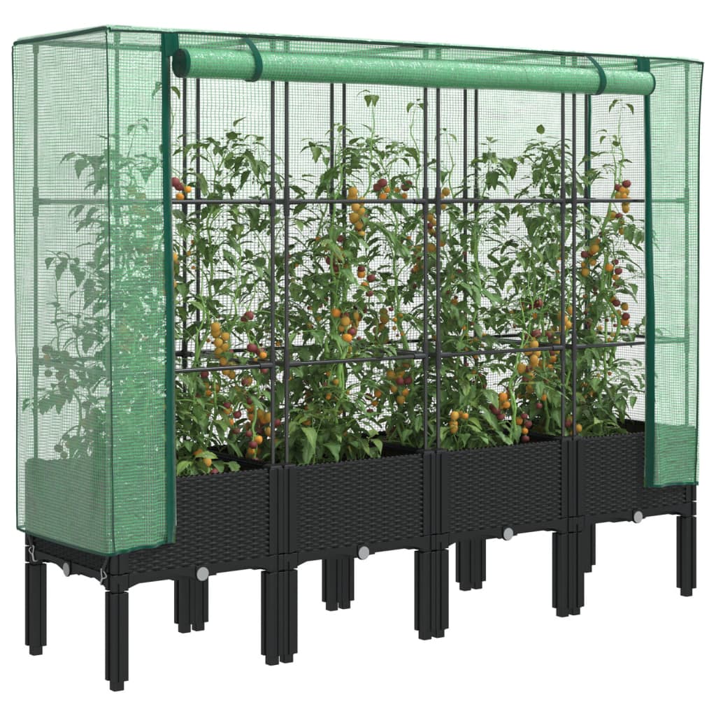 Vidaxx jardinière surélevée avec couverture de serre 160x40x140 cm aspect rotin