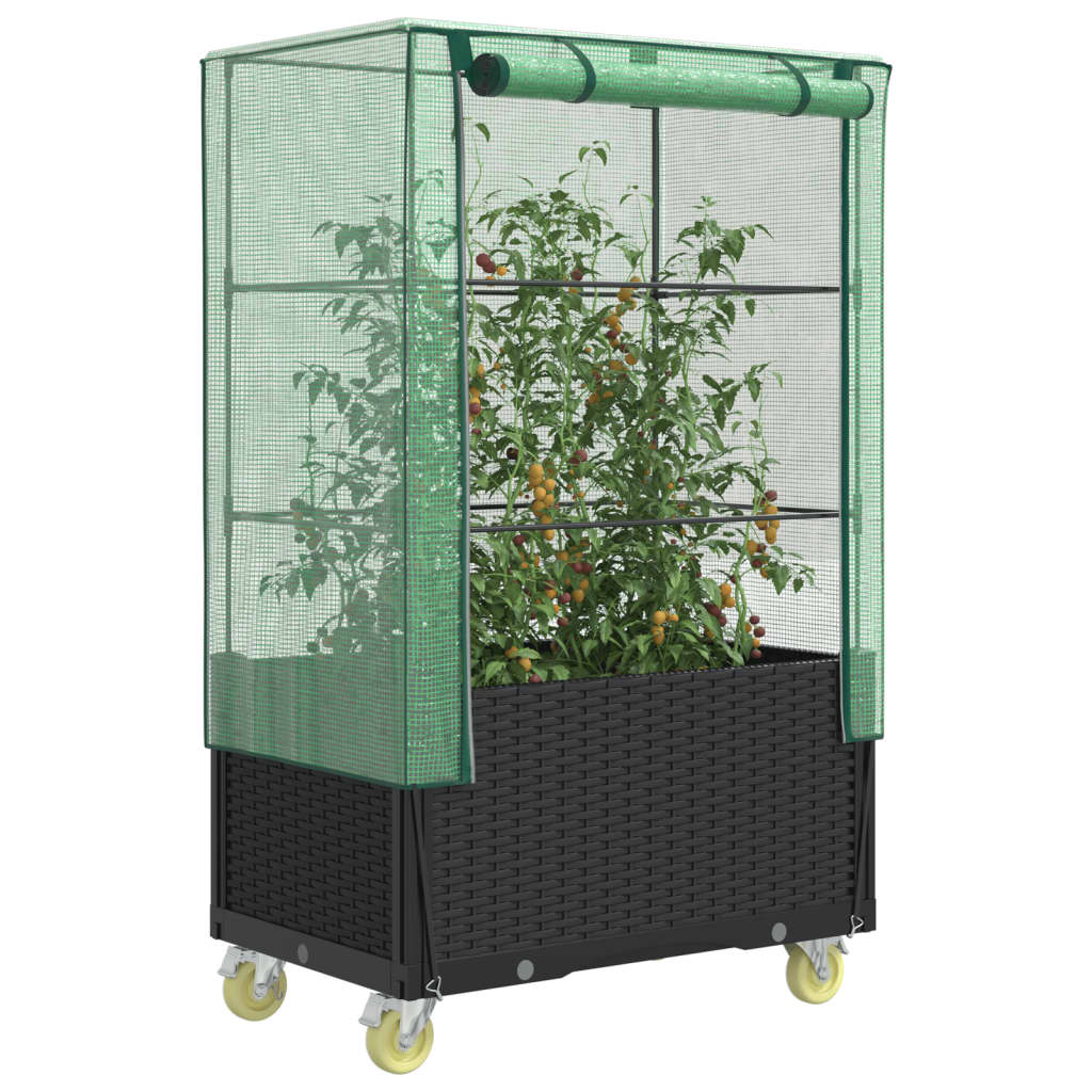 Vidaxx jardinière surélevée avec couvercle et roulettes 80x50x182 cm aspect rotin