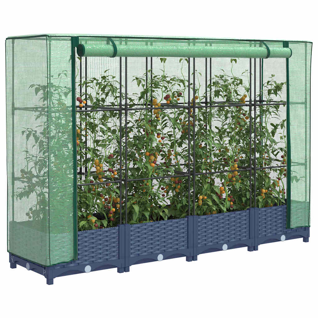 Vidaxx jardinière surélevée avec couverture de serre 160x40x123 cm aspect rotin