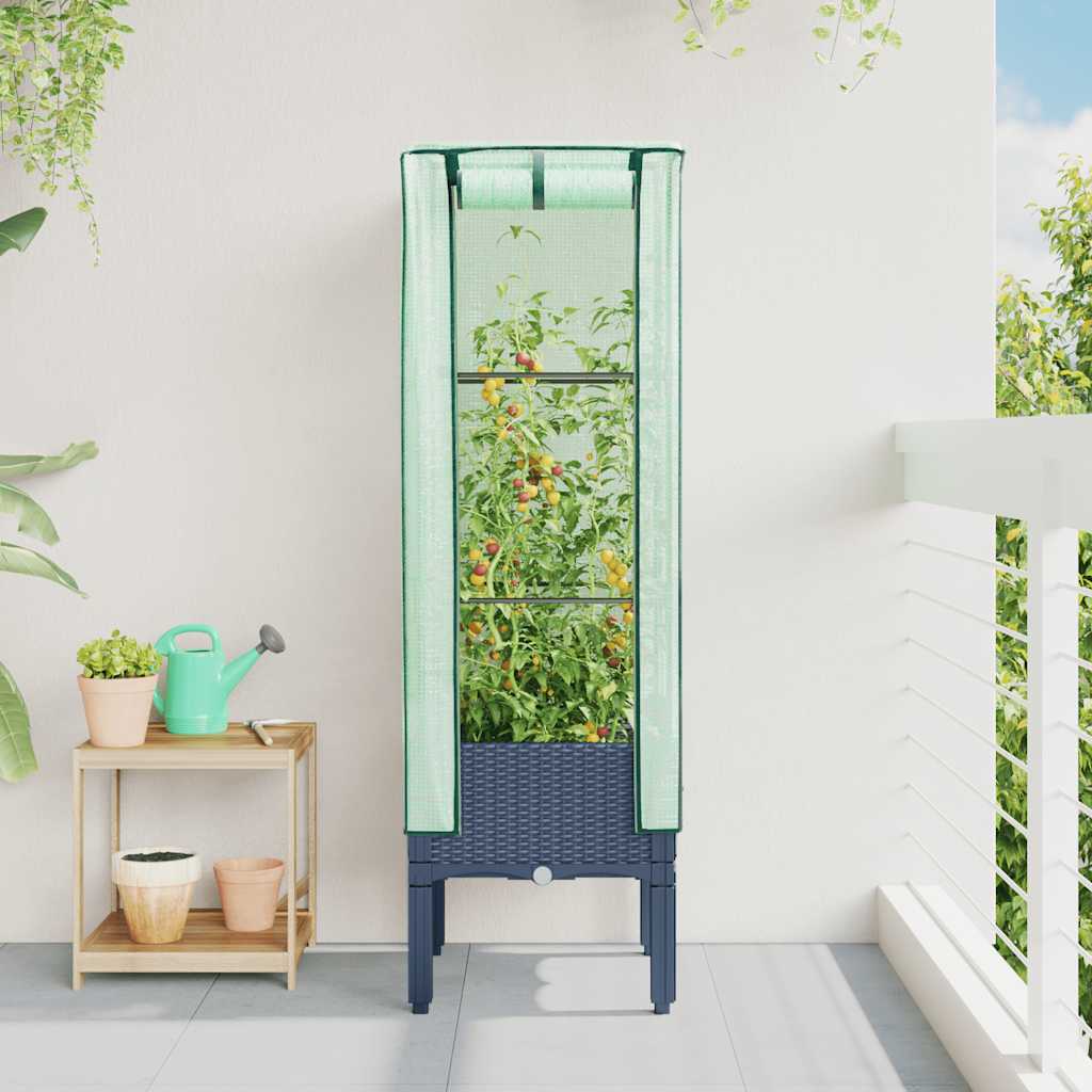 Vidaxx jardinière surélevée avec couverture de serre 40x40x140 cm aspect rotin