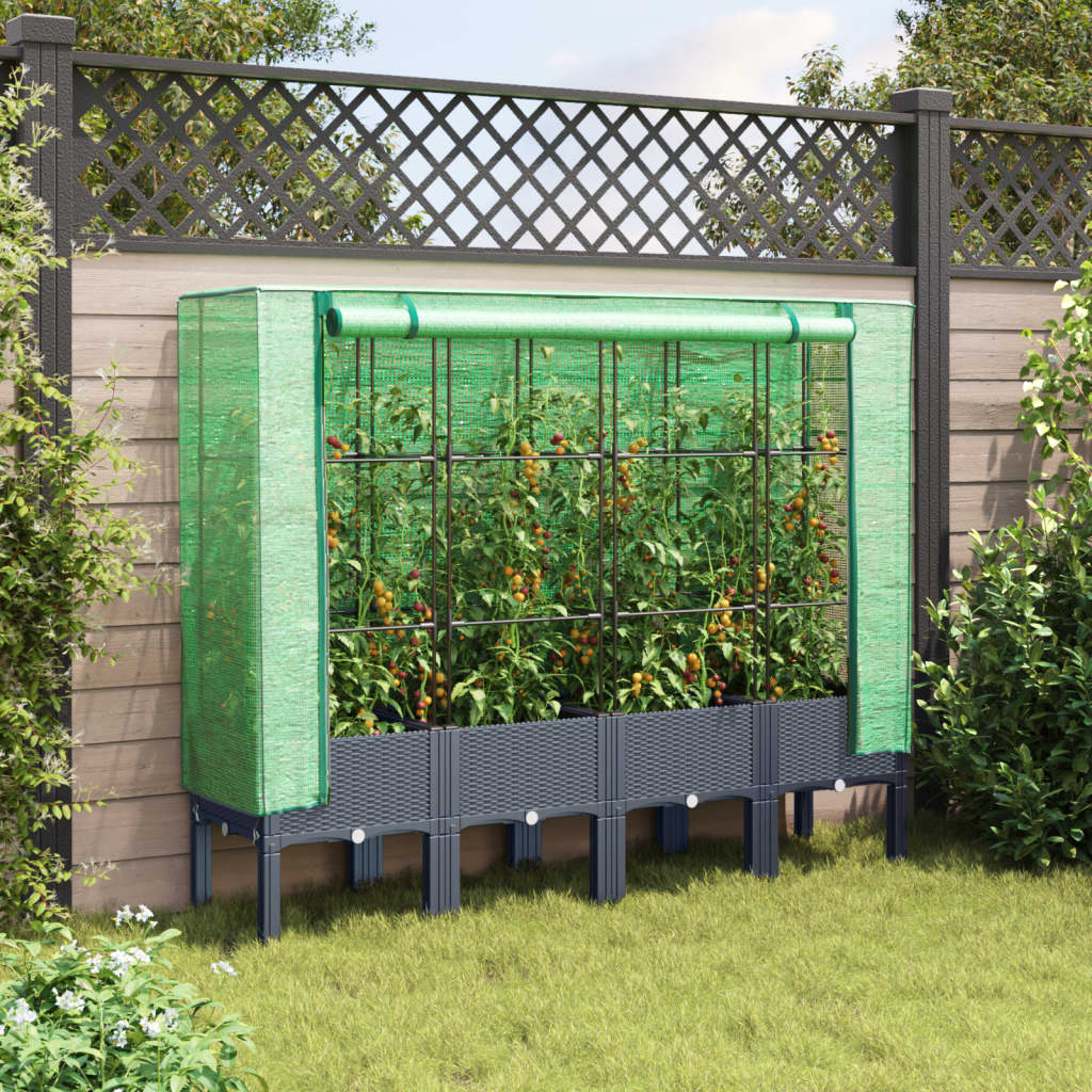 Vidaxx jardinière surélevée avec couverture de serre 160x40x140 cm aspect rotin