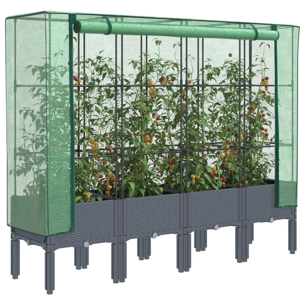 Vidaxx jardinière surélevée avec couverture de serre 160x40x140 cm aspect rotin