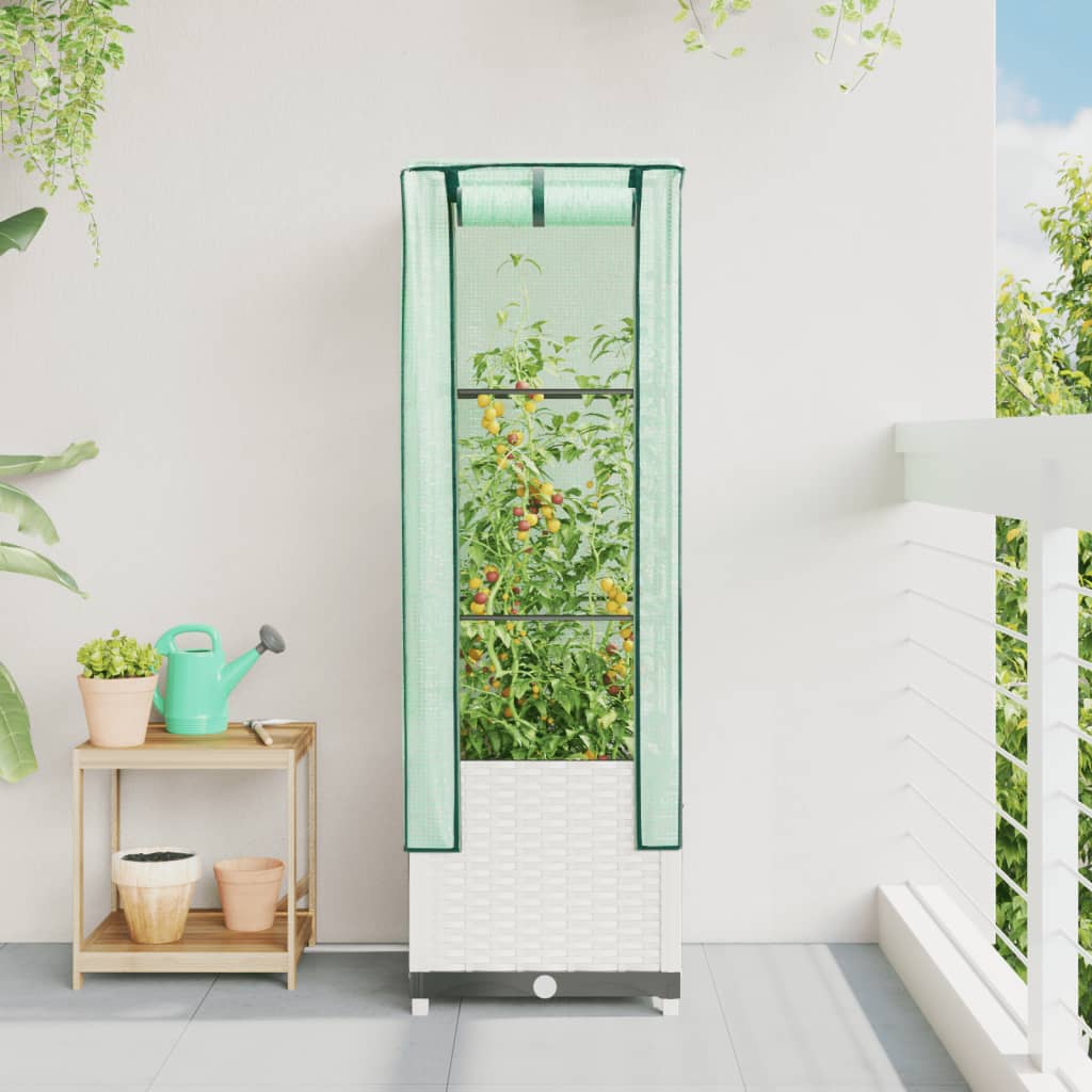 VidaXL jardinière surélevée avec couverture de serre 40x40x139 cm aspect rotin