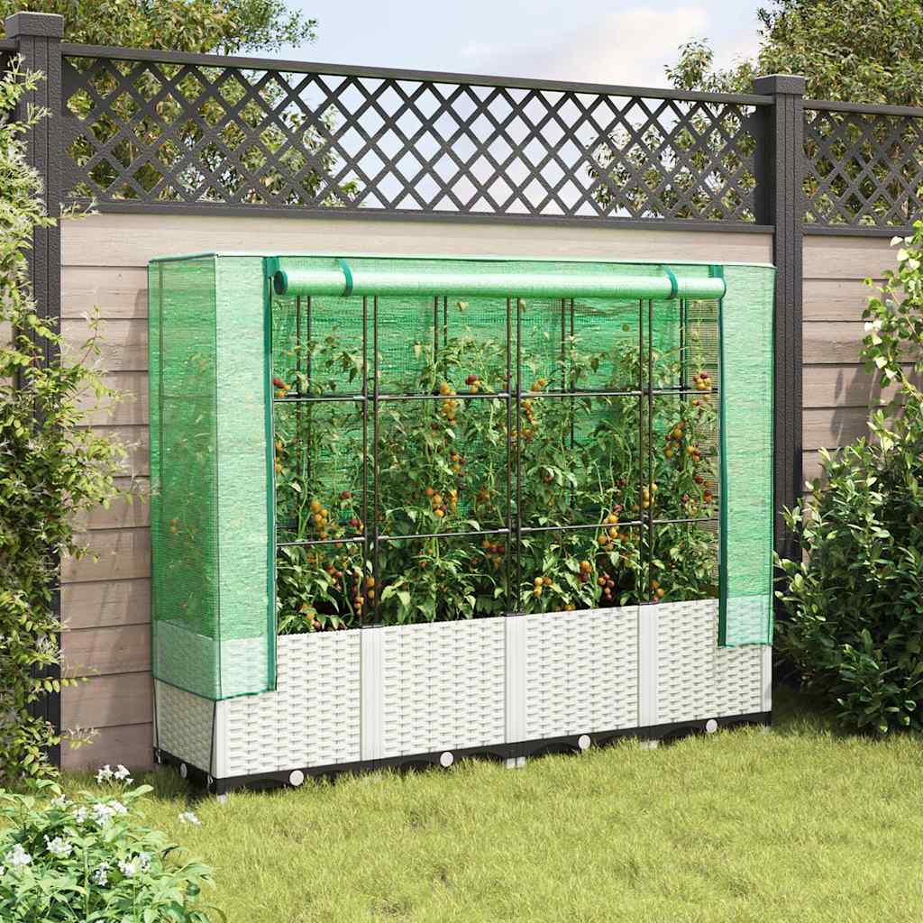 Vidaxx jardinière surélevée avec couverture de serre 160x40x138 cm aspect rotin