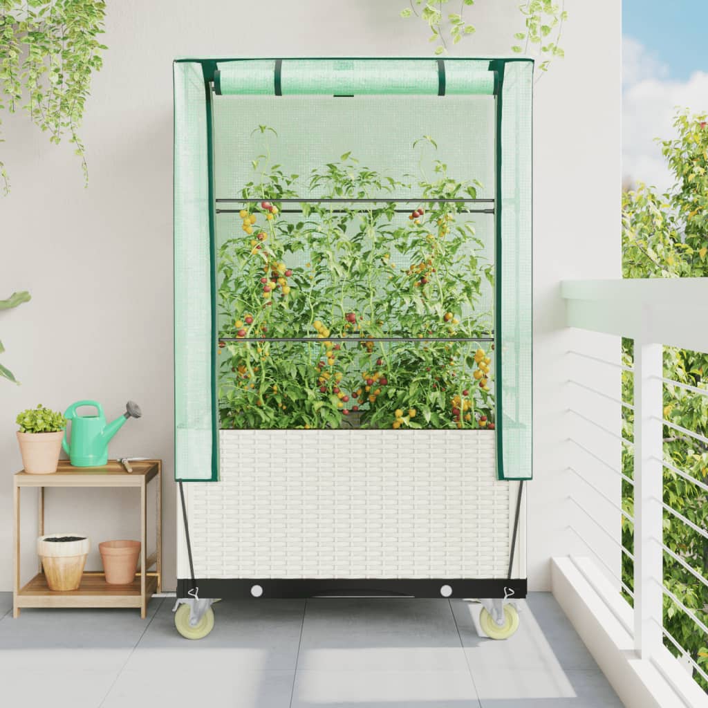 Vidaxx jardinière surélevée avec couvercle et roulettes 80x50x182 cm aspect rotin