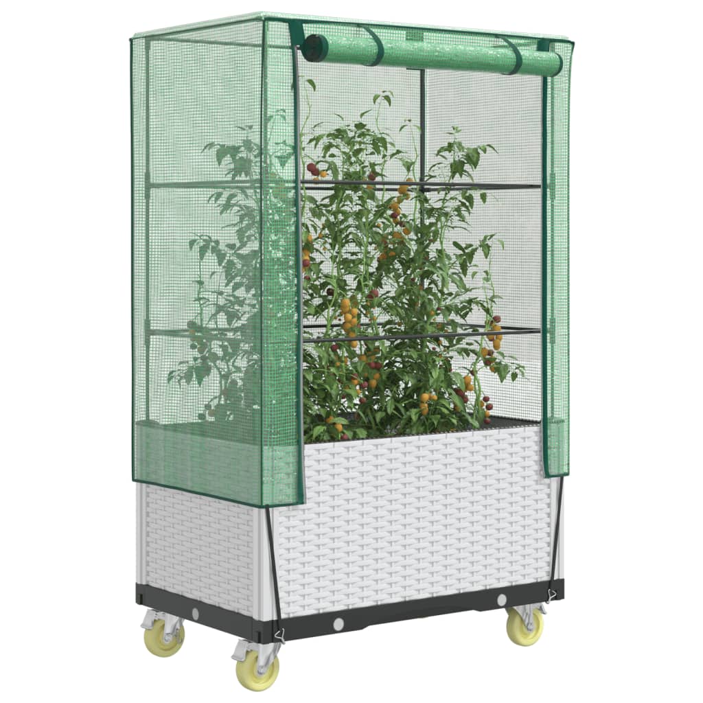 Vidaxx jardinière surélevée avec couvercle et roulettes 80x50x182 cm aspect rotin