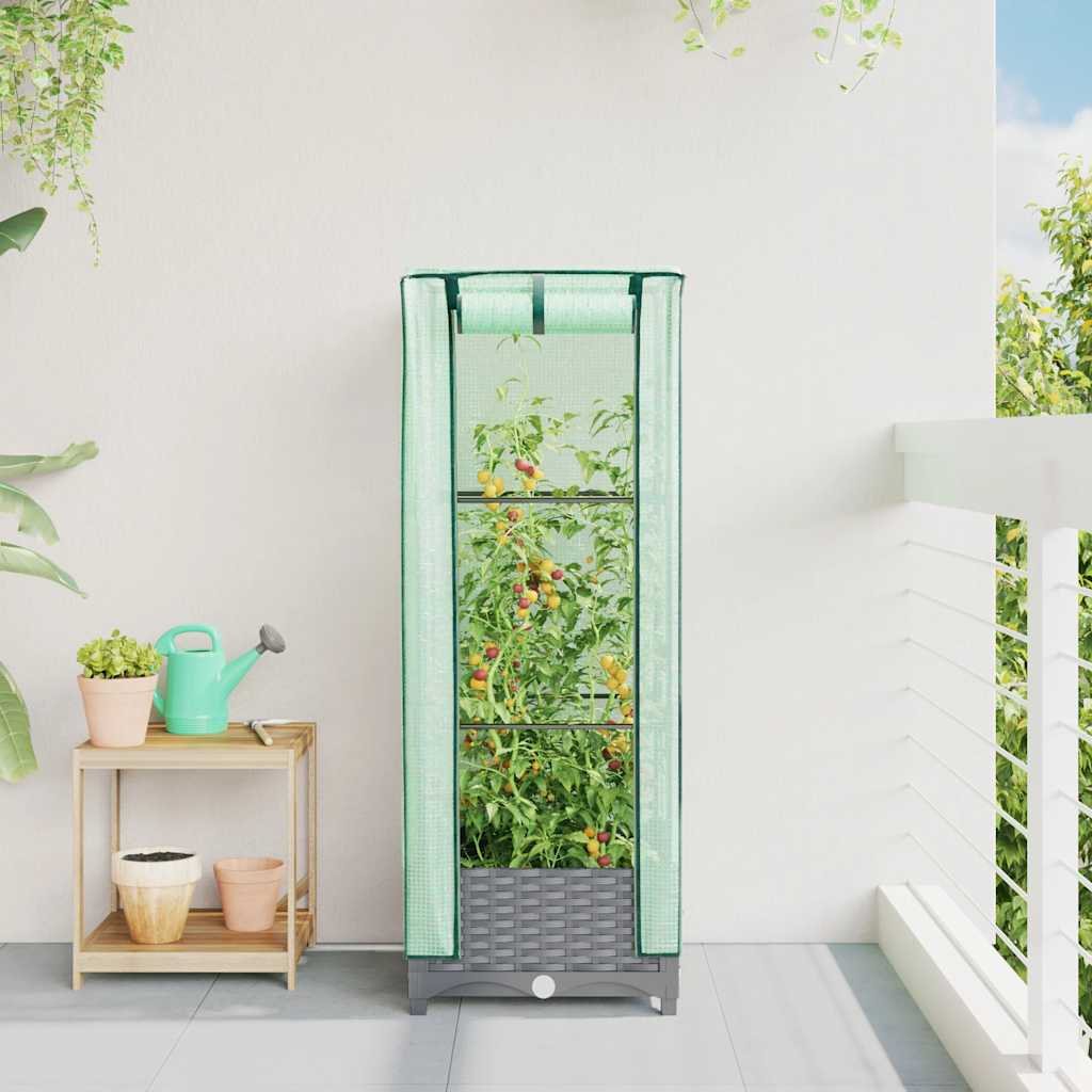 Vidaxx jardinière surélevée avec couverture de serre 40x40x123 cm aspect rotin