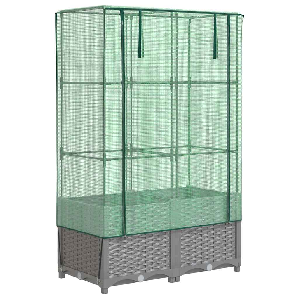 VidaXL jardinière surélevée avec couverture de serre 80x40x138 cm aspect rotin