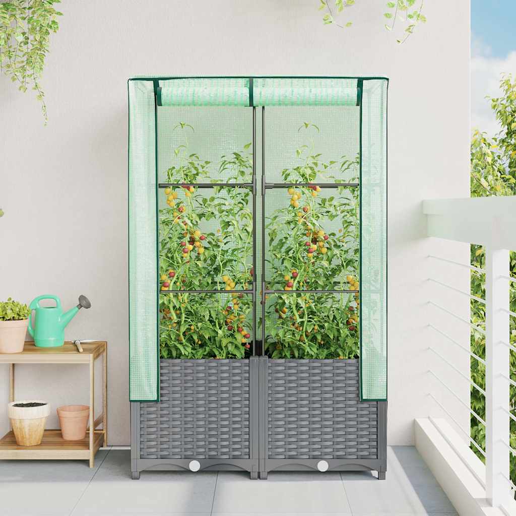 VidaXL jardinière surélevée avec couverture de serre 80x40x138 cm aspect rotin