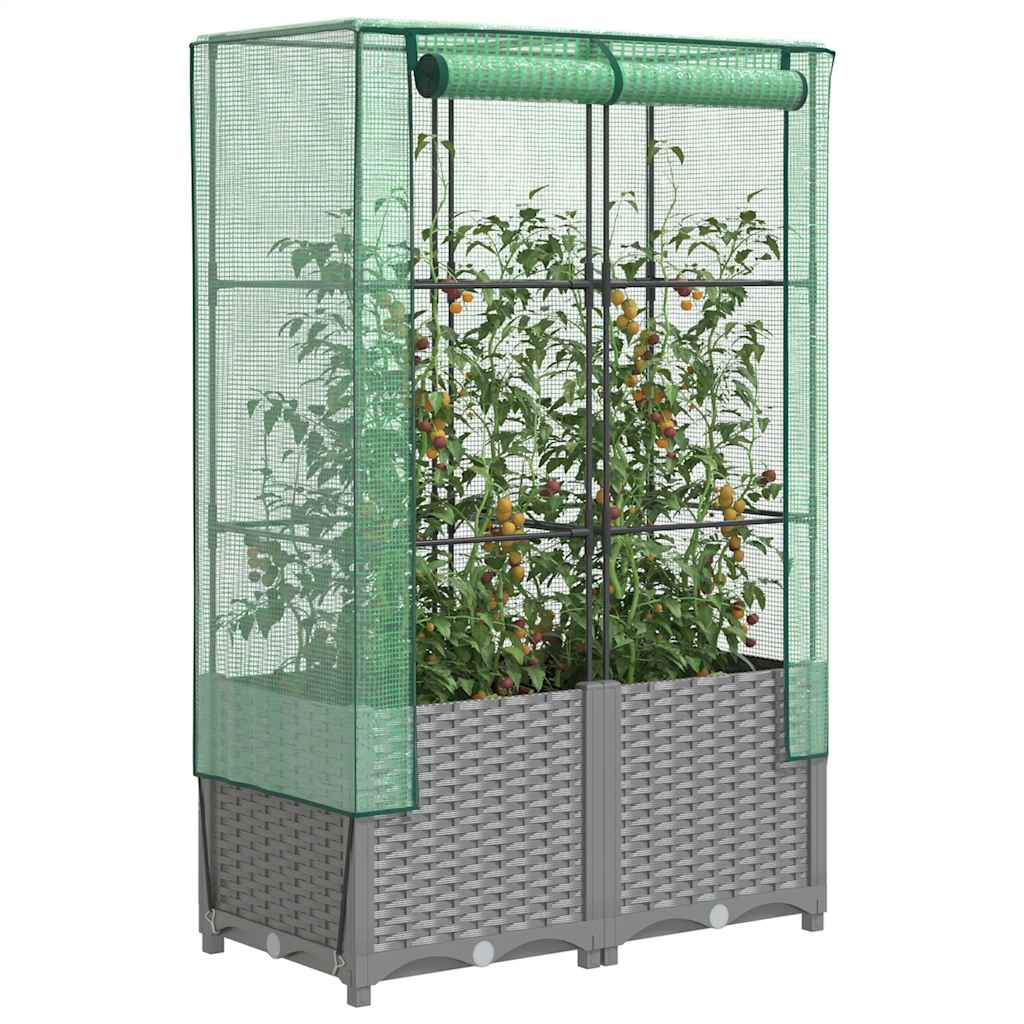 VidaXL jardinière surélevée avec couverture de serre 80x40x138 cm aspect rotin
