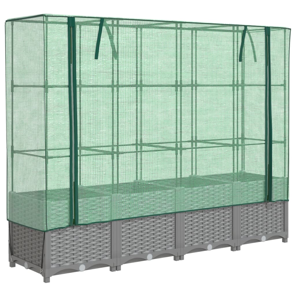 Vidaxx jardinière surélevée avec couverture de serre 160x40x138 cm aspect rotin