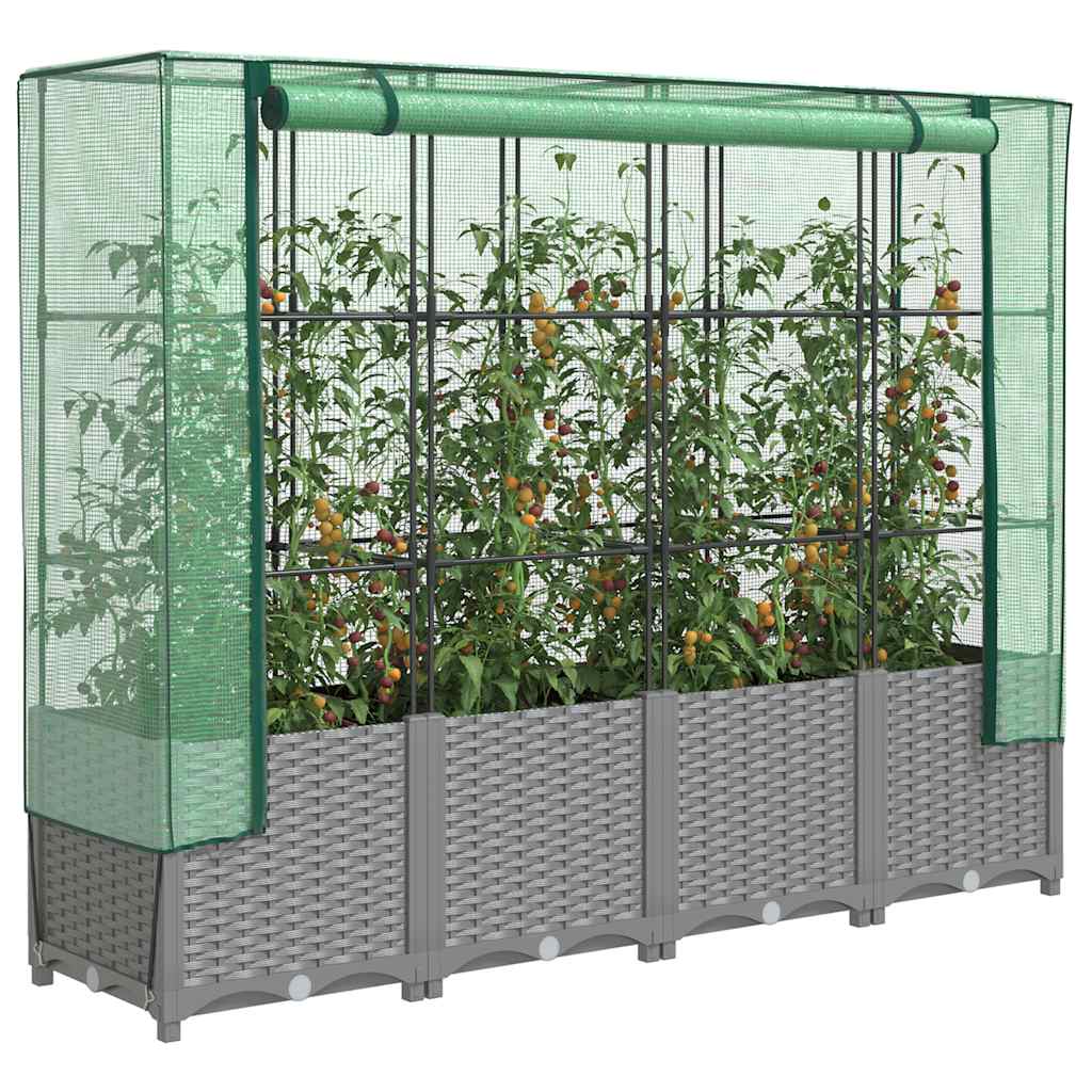 Vidaxx jardinière surélevée avec couverture de serre 160x40x138 cm aspect rotin