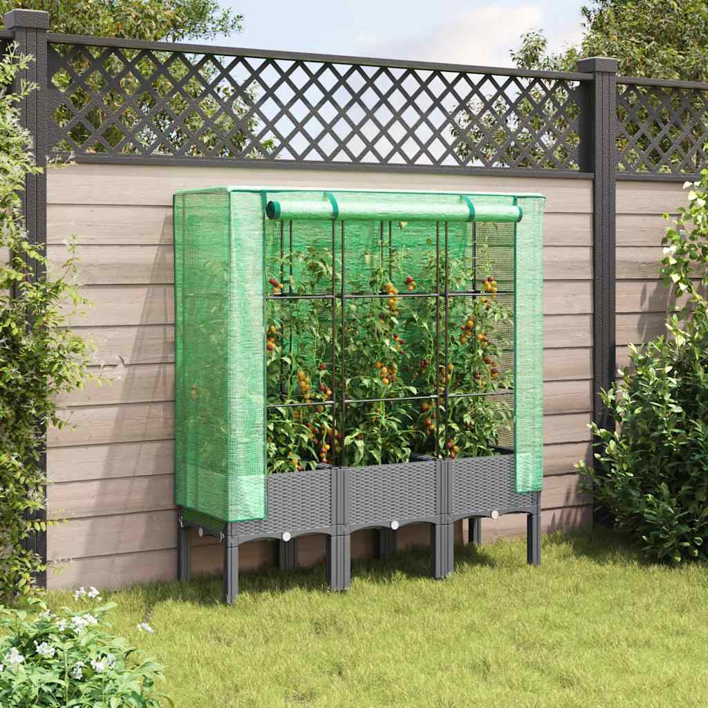 Vidaxx jardinière surélevée avec couverture de serre 120x40x140 cm aspect rotin