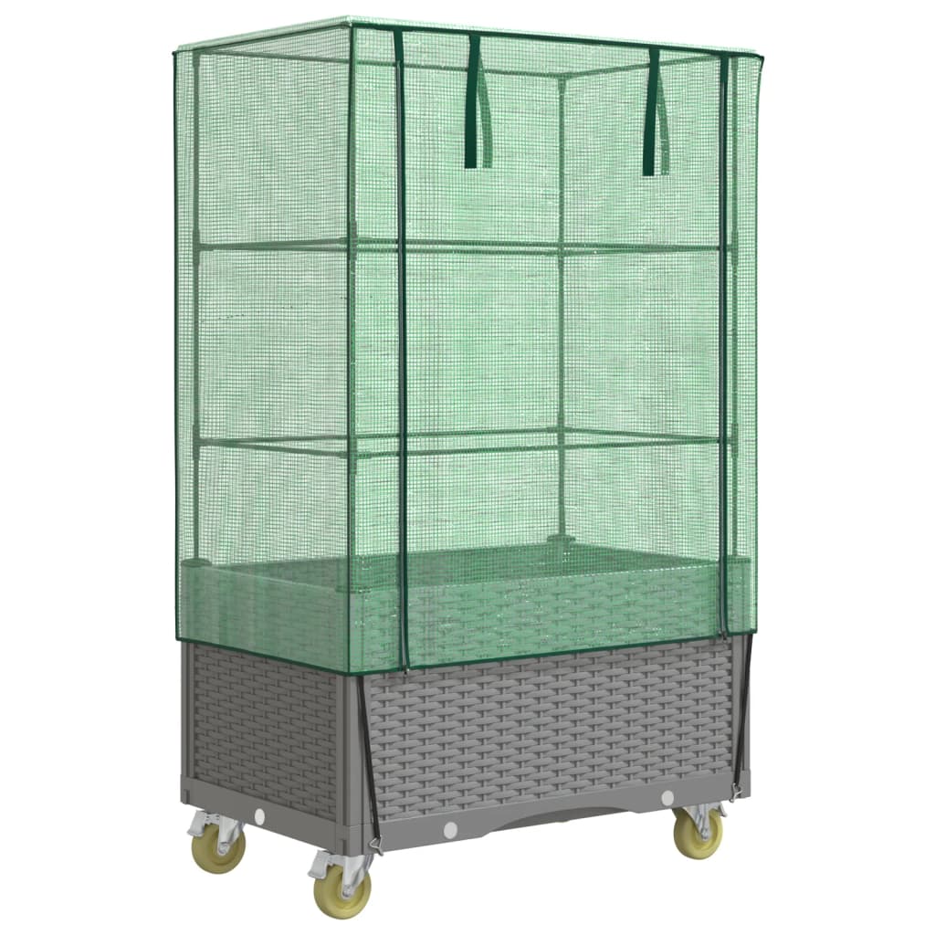Vidaxx jardinière surélevée avec couvercle et roulettes 80x50x182 cm aspect rotin