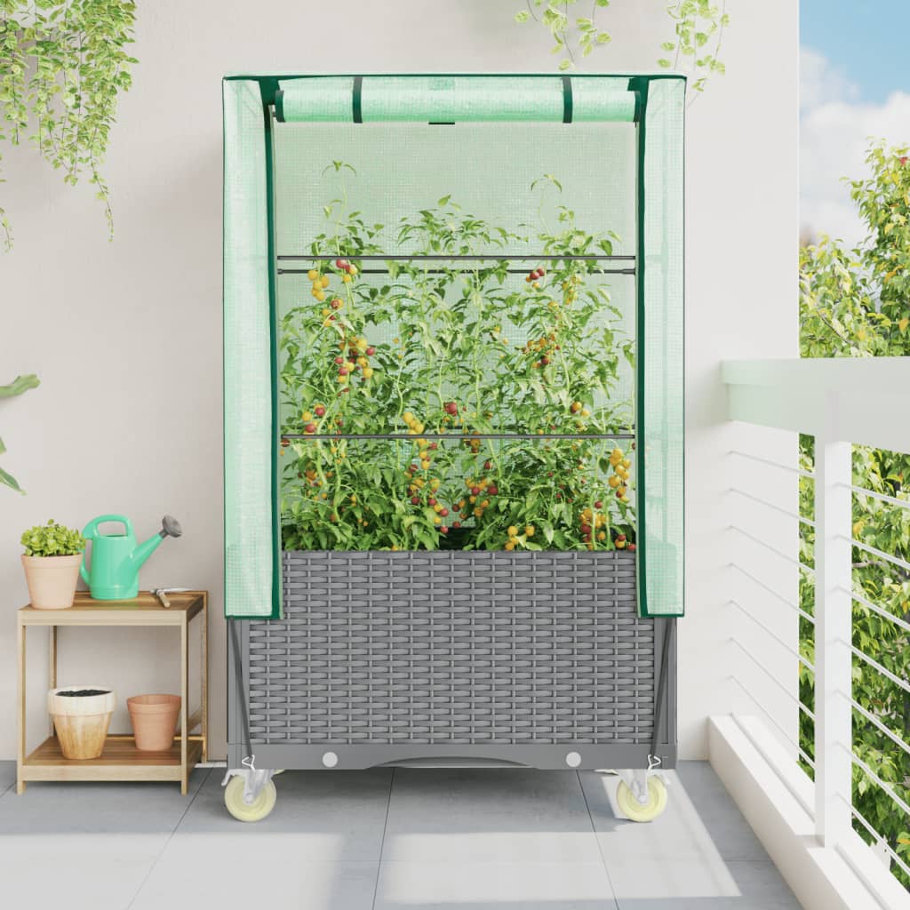 Vidaxx jardinière surélevée avec couvercle et roulettes 80x50x182 cm aspect rotin