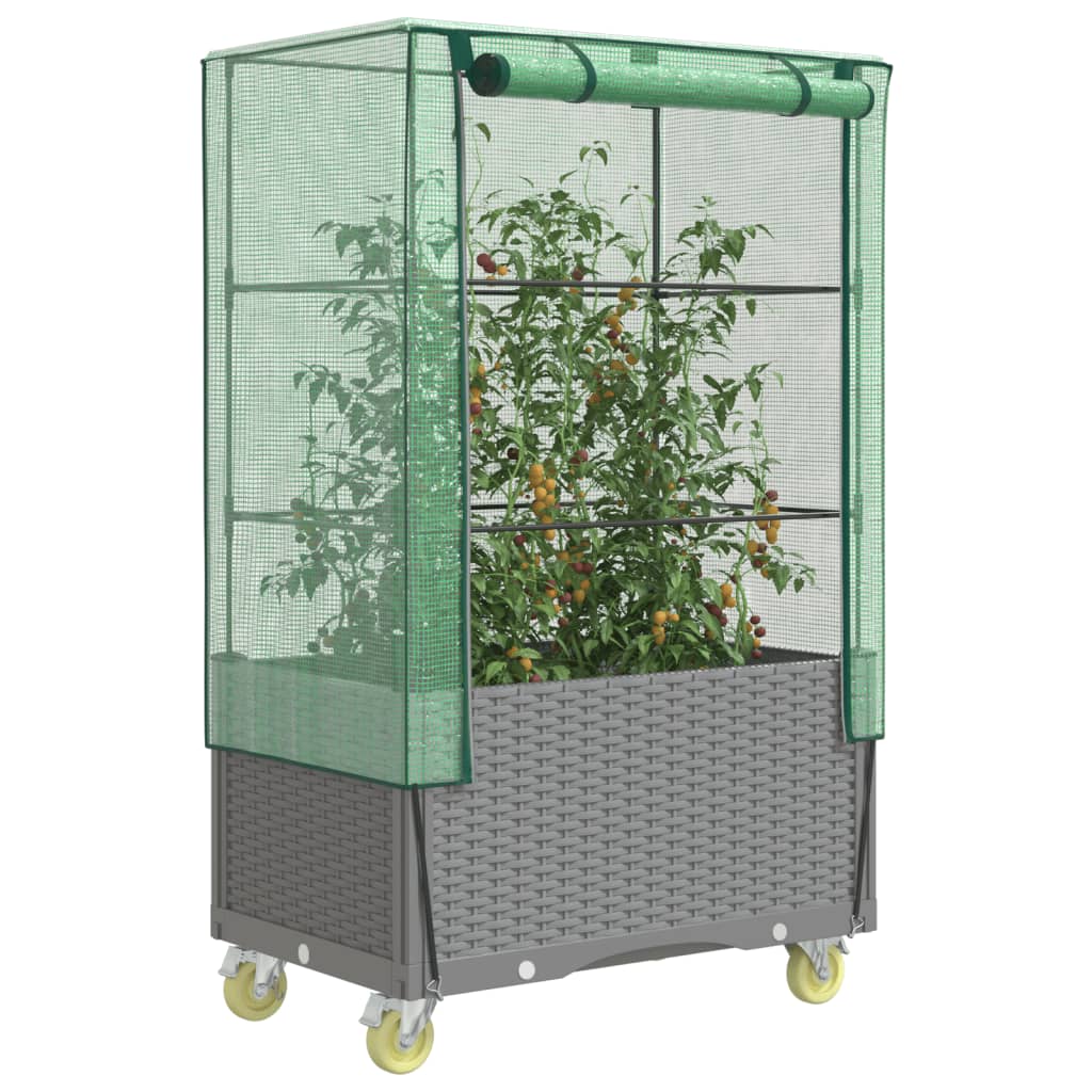Vidaxx jardinière surélevée avec couvercle et roulettes 80x50x182 cm aspect rotin