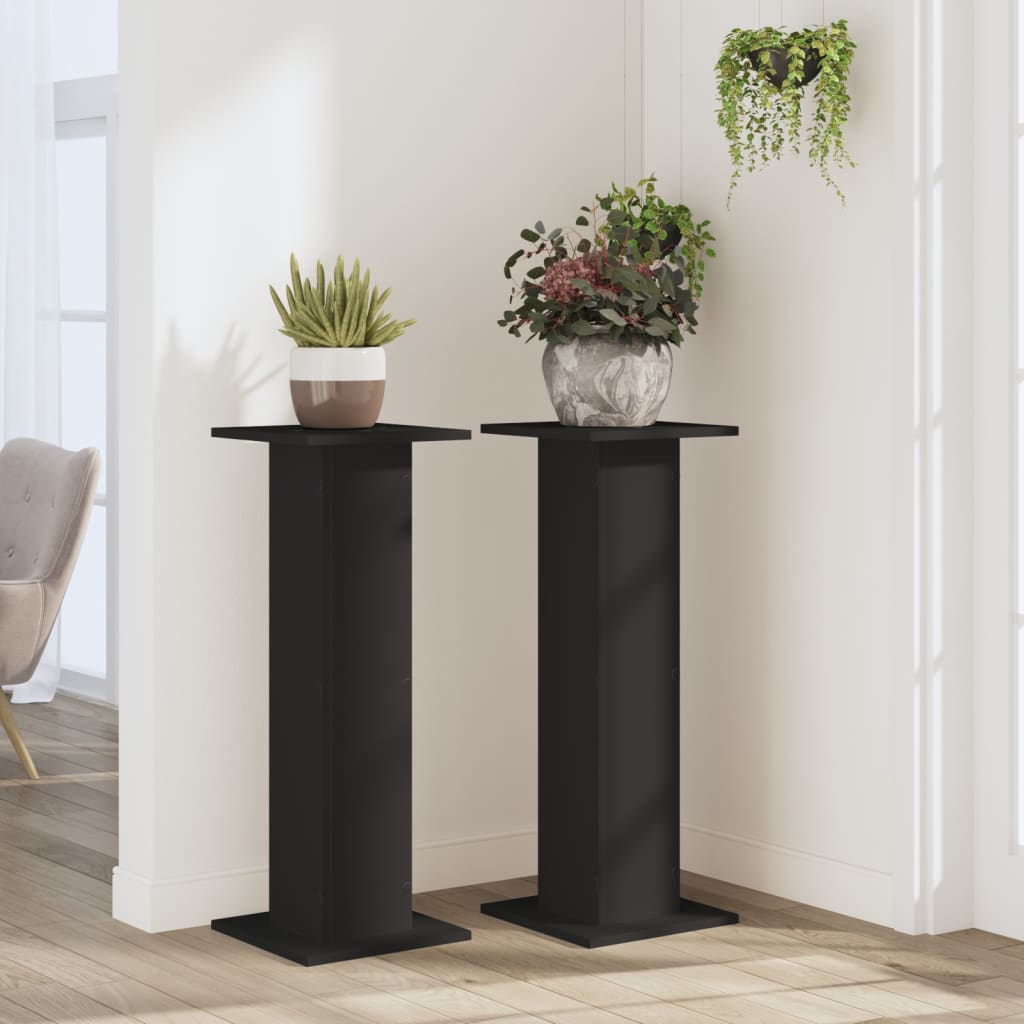 VidaXL Supports pour plantes 2 pcs 30x30x80 cm bois d'ingénierie noir