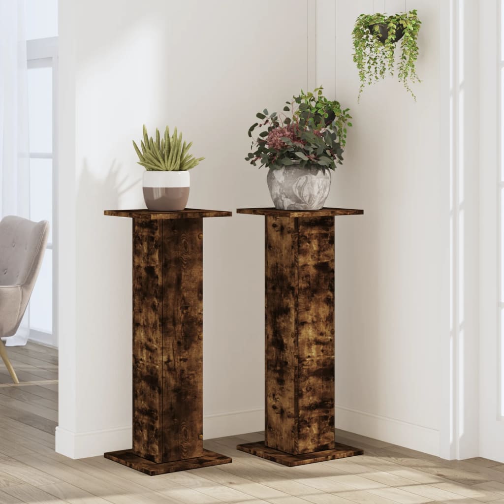VidaXL Supports pour plantes 2 pcs 30x30x80 cm bois traité chêne fumé