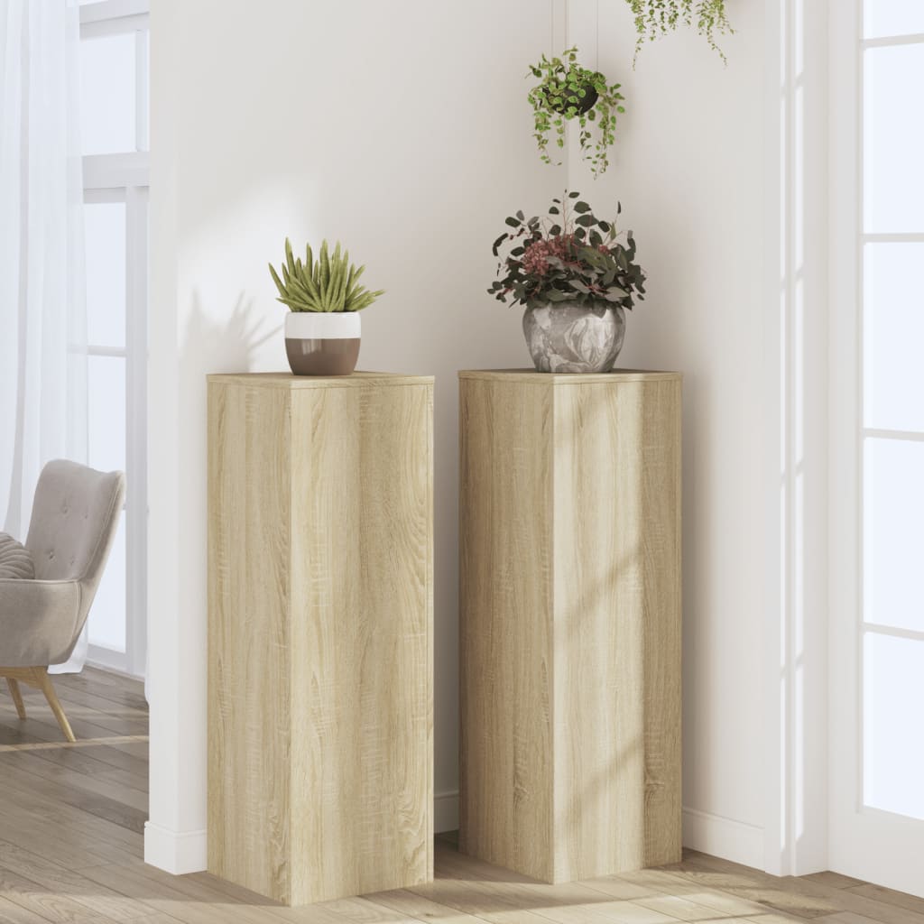 VidaXL Supports pour plantes 2 pcs 33x33x100 cm bois d'ingénierie chêne sonoma