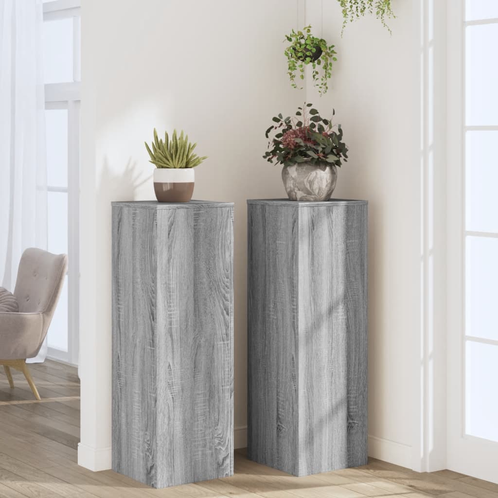 VidaXL Supports pour plantes 2 pcs 33x33x100 cm bois d'ingénierie gris sonoma
